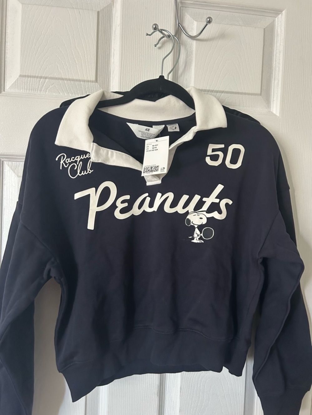 Peanuts Navy and White Polo Pullover with Snoopy Tennis Graphic